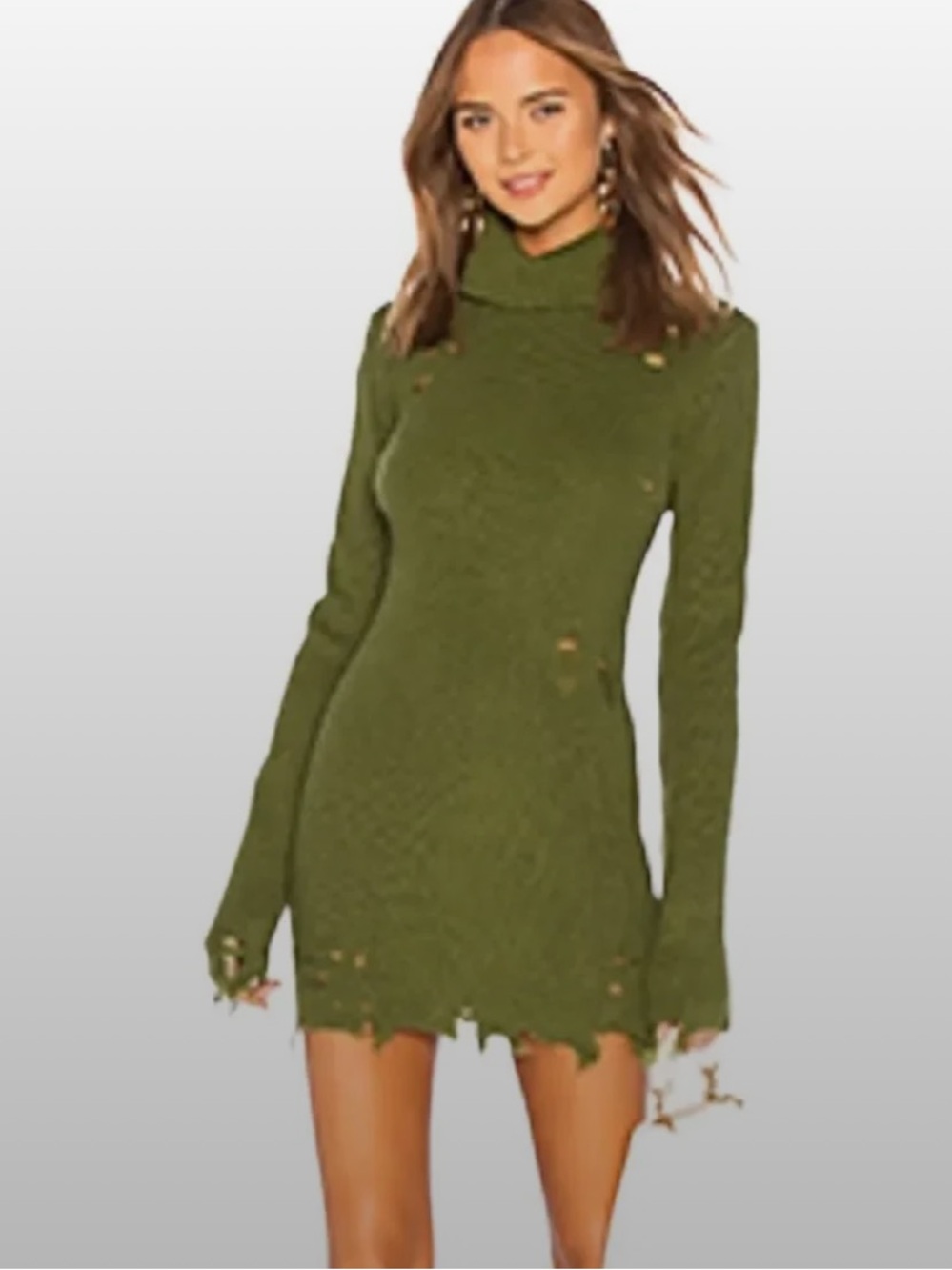NWT Lover's + Friends 30% wool distressed Keeny Dress in Army Green S